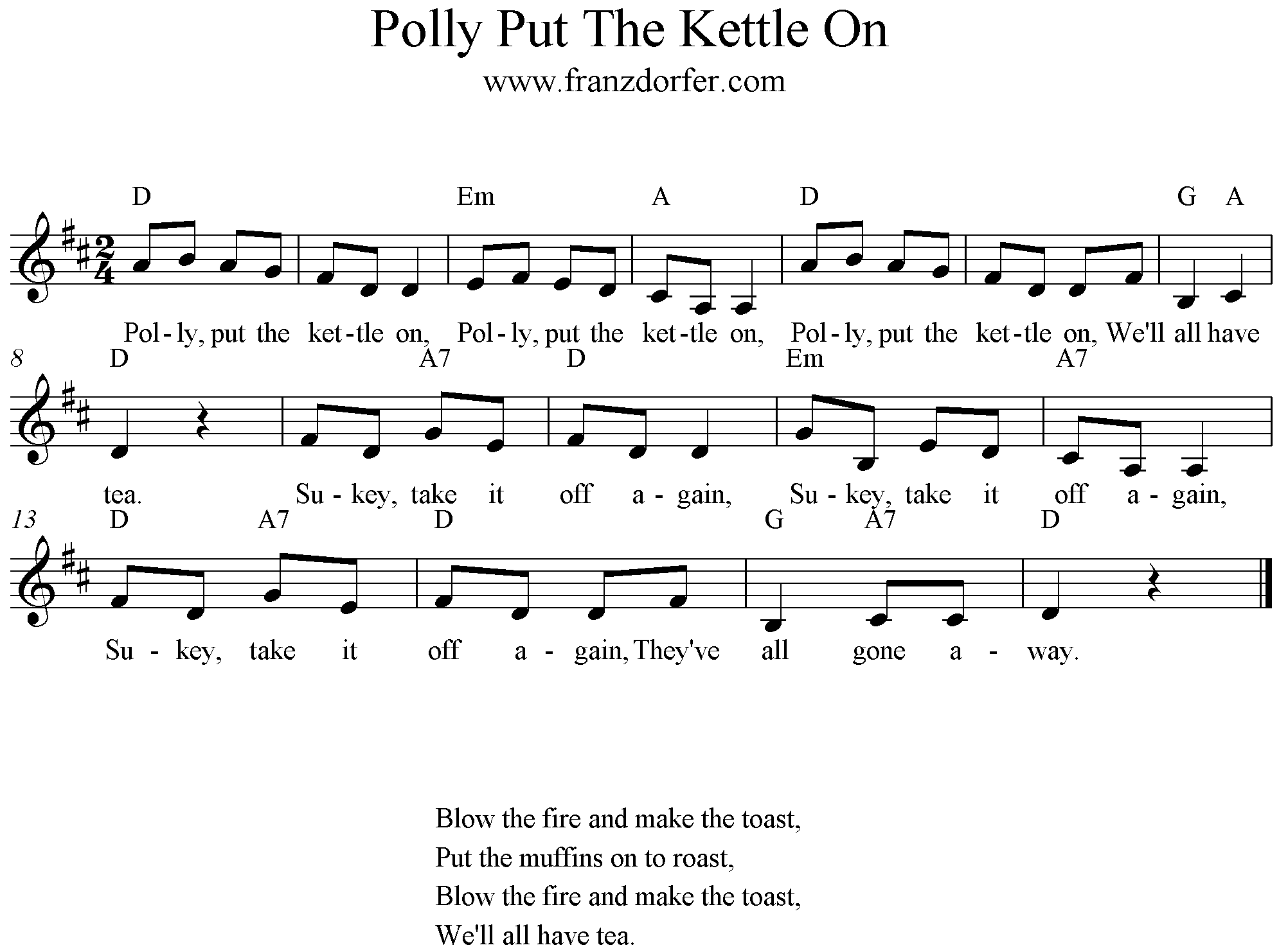 freesheet Music Polly Put The Kettle On